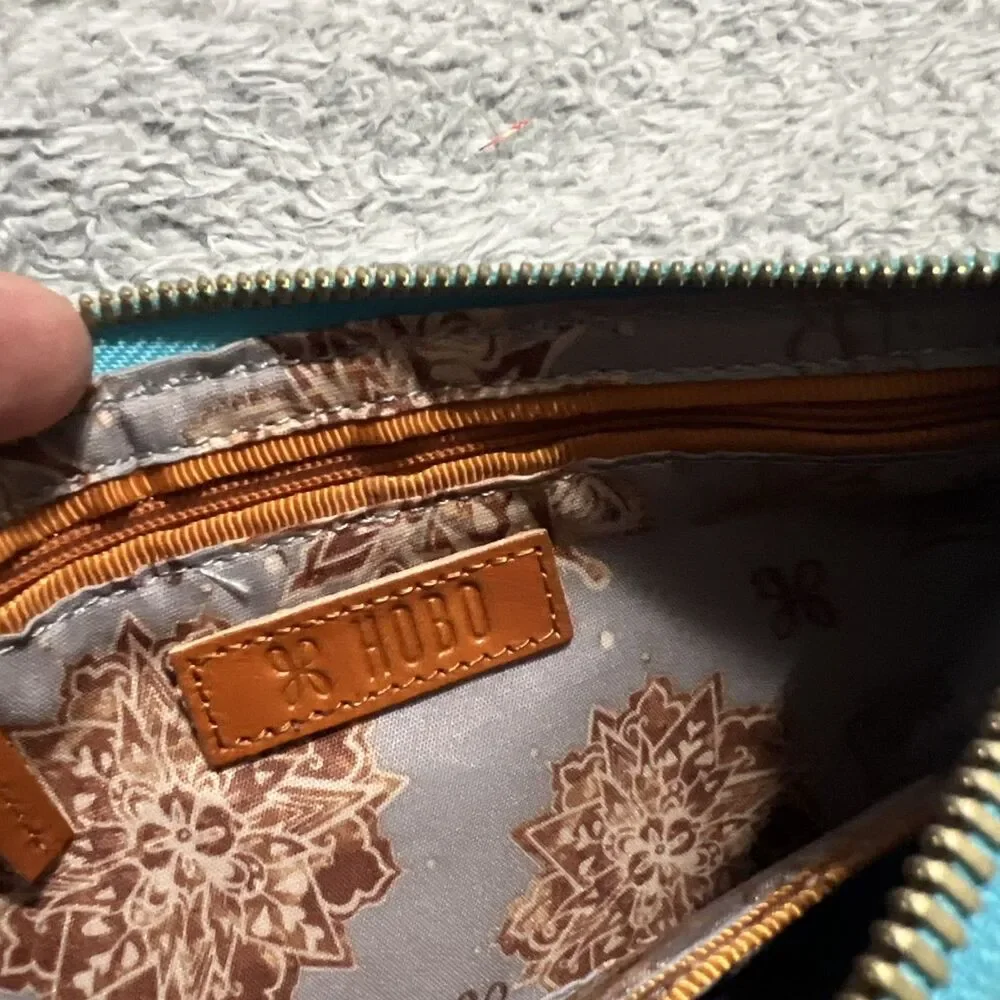 Hobo leather phone wallet wristlet turquoise